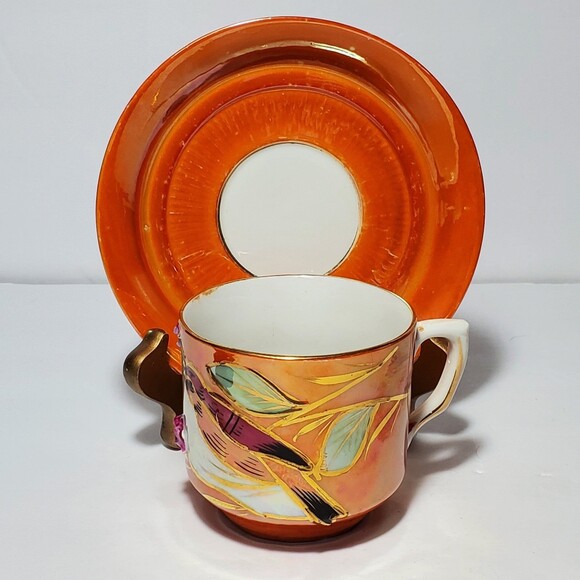 Vintage Teacup and Saucer Orange Germany Bird - Picture 7 of 9